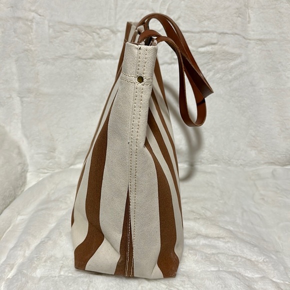 🔥🔥🔥Madewell Stripe Leather Canvas Large Tote Shoulder Bag - Picture 2 of 15